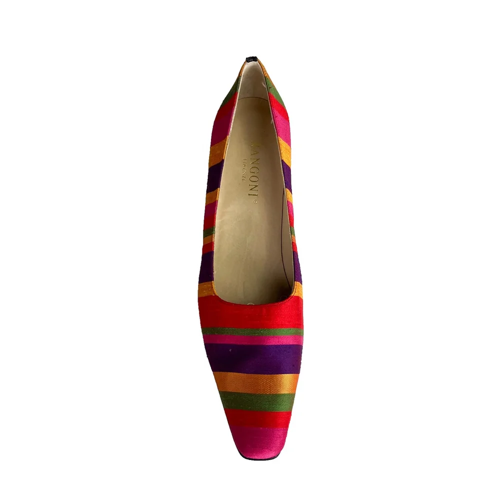 VTG Rangoni Firenze Italian Leather Silk Pumps Rainbow Striped Sz 8 AAA